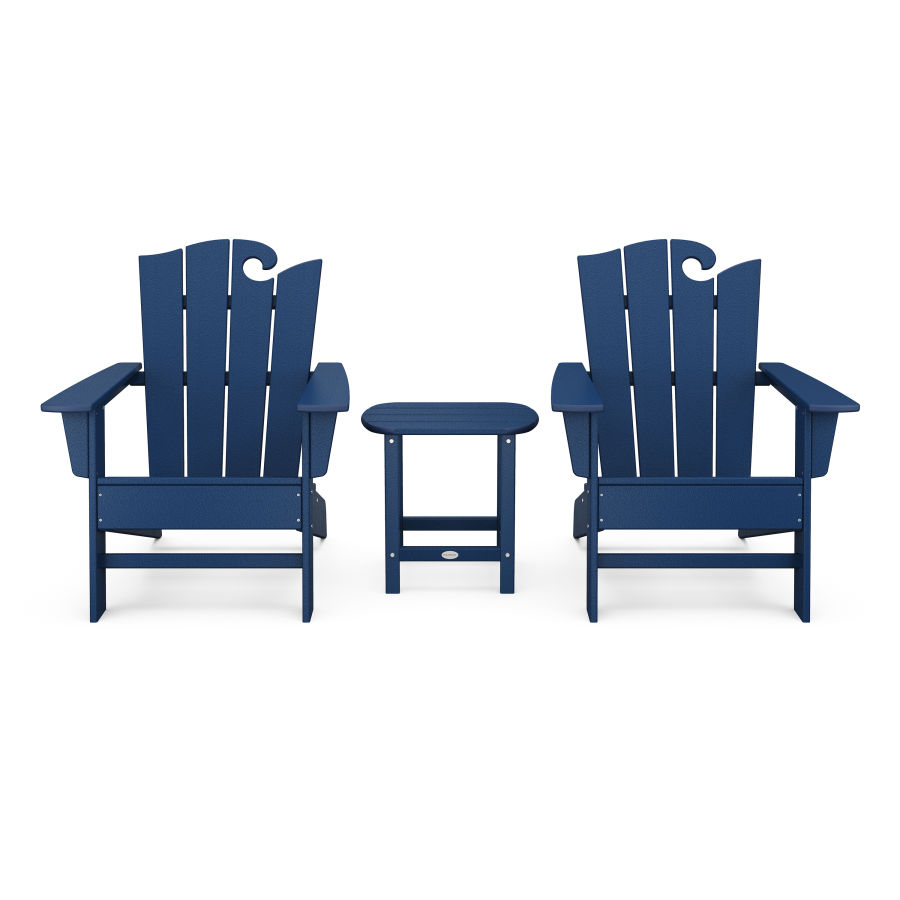 POLYWOOD Wave 3-Piece Adirondack Set with The Ocean Chair in Navy