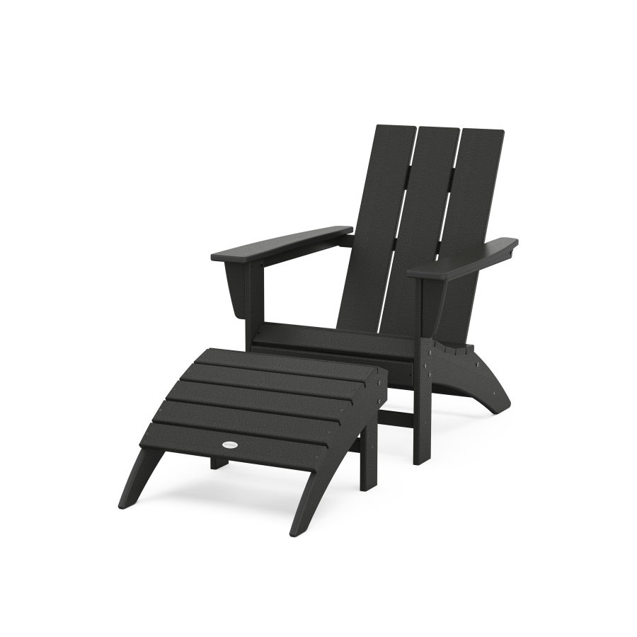 POLYWOOD Modern Adirondack Chair 2-Piece Set with Ottoman in Black