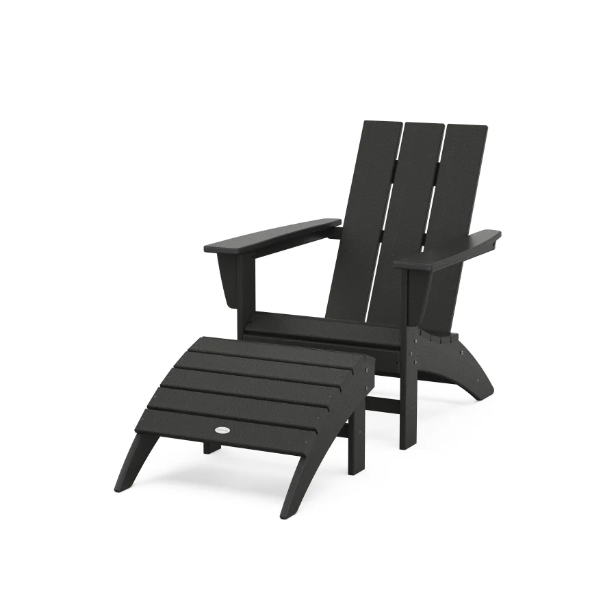 POLYWOOD Modern Adirondack Chair 2-Piece Set with Ottoman in Black