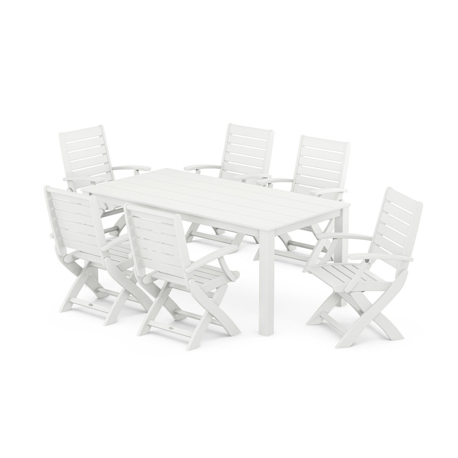POLYWOOD Signature Folding Chair 7-Piece Parsons Dining Set in White