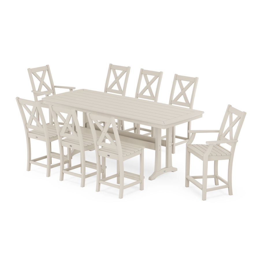 POLYWOOD Braxton 9-Piece Counter Set with Trestle Legs in Sand