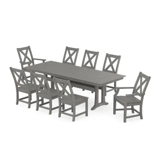 POLYWOOD Braxton 9-Piece Farmhouse Dining Set with Trestle Legs