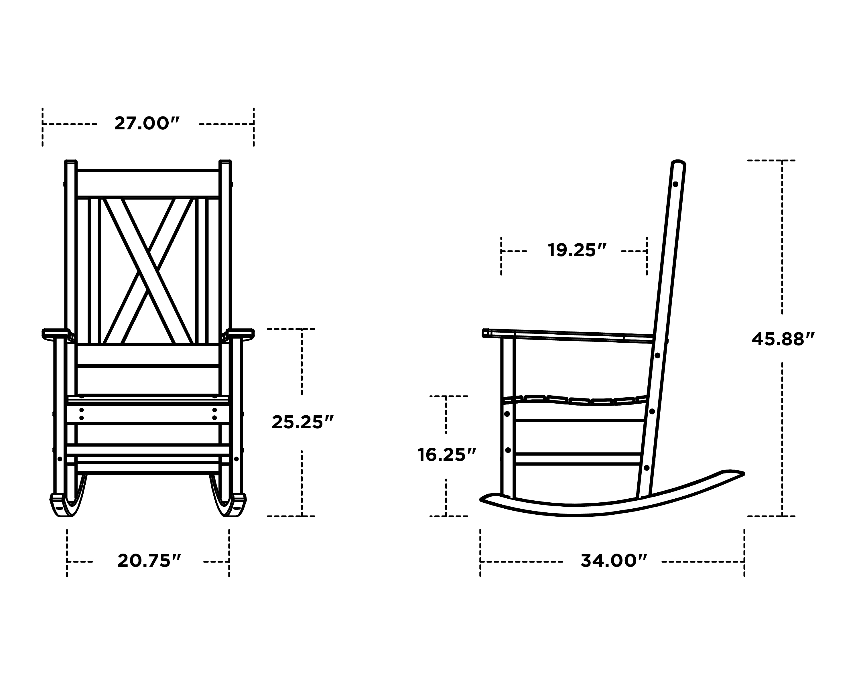 Dimensions for Braxton Porch Rocking Chair
