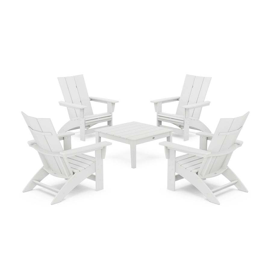 POLYWOOD 5-Piece Modern Grand Adirondack Chair Conversation Group in White