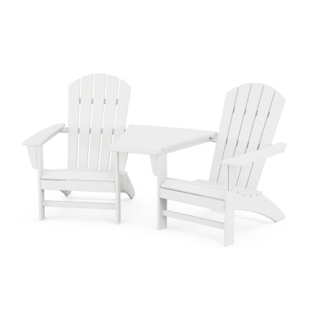 Nautical 3-Piece Adirondack Set with Angled Connecting Table in White