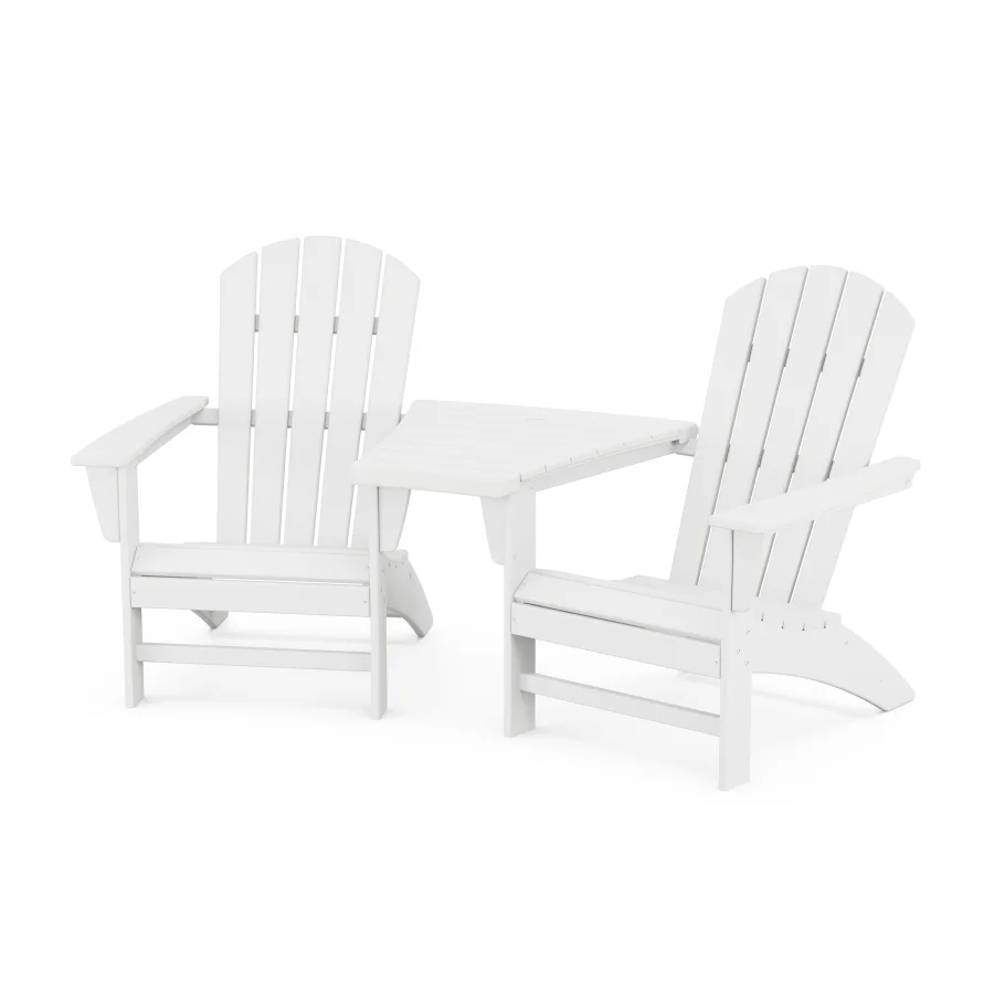 POLYWOOD Nautical 3-Piece Adirondack Set with Angled Connecting Table in White