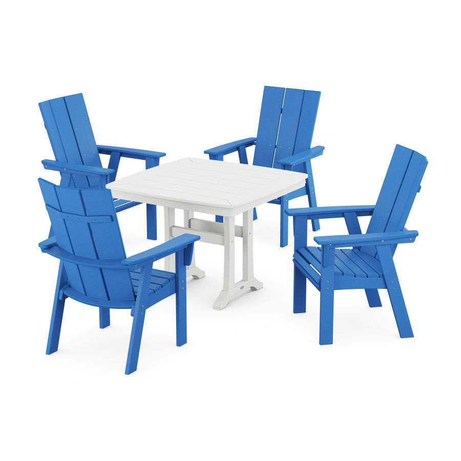 POLYWOOD Modern Adirondack 5-Piece Dining Set with Trestle Legs in Pacific Blue / White