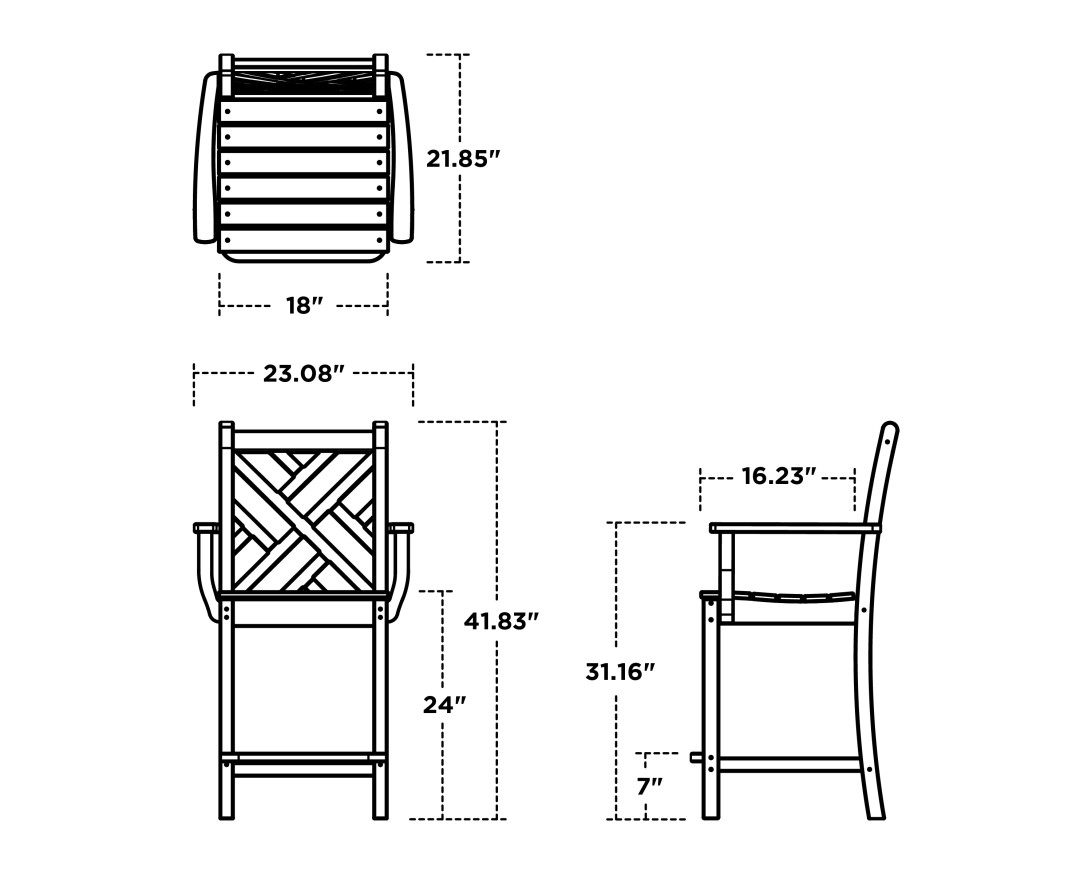 Dimensions for Chippendale Counter Arm Chair