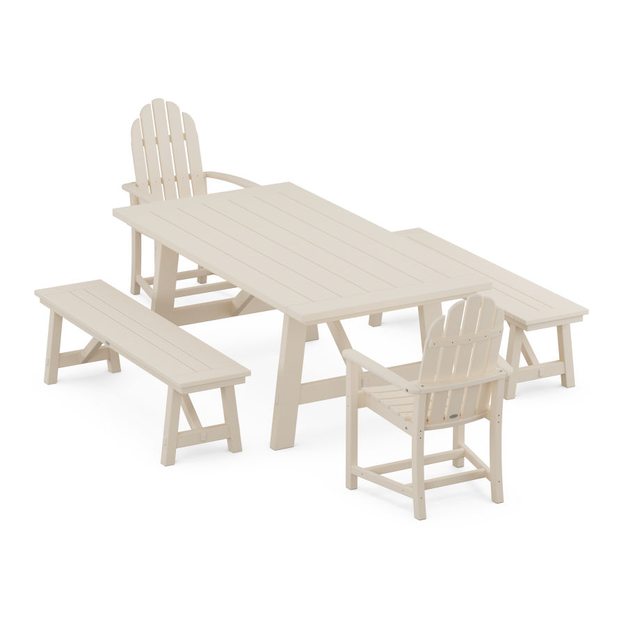POLYWOOD Classic Adirondack 5-Piece Rustic Farmhouse Dining Set With Trestle Legs in Sand