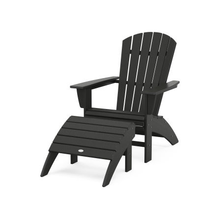 Nautical Curveback Adirondack Chair 2-Piece Set with Ottoman in Black