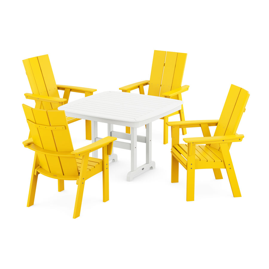 POLYWOOD Modern Curveback Adirondack 5-Piece Dining Set in Lemon / White