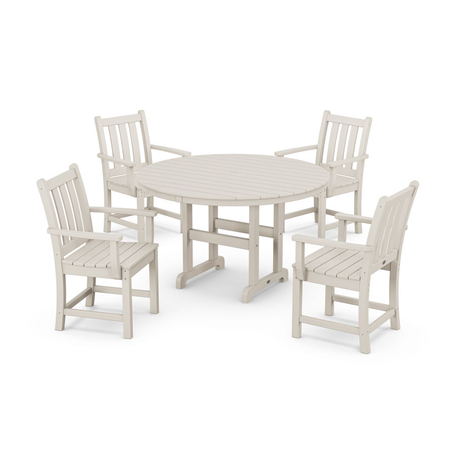 POLYWOOD Traditional Garden 5-Piece Round Farmhouse Dining Set in Sand