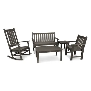 POLYWOOD Vineyard 5-Piece Bench & Rocking Chair Set in Vintage Finish