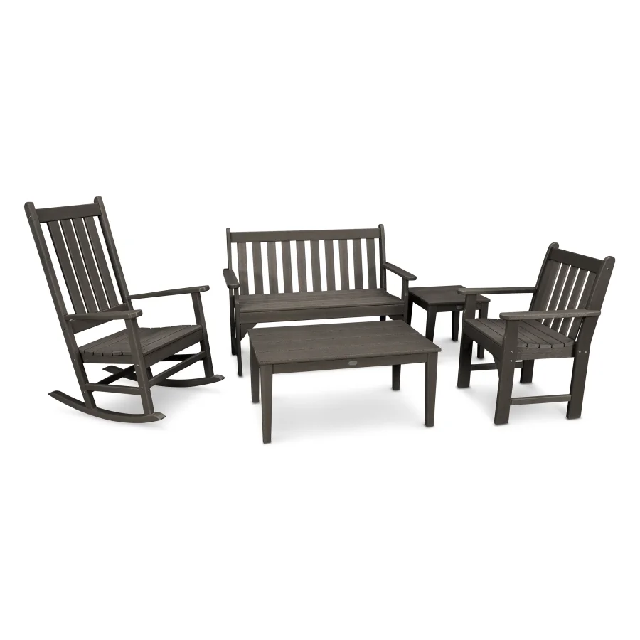 POLYWOOD Vineyard 5-Piece Bench & Rocking Chair Set in Vintage Finish