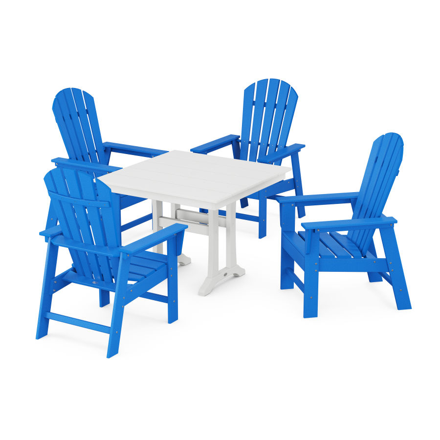 POLYWOOD South Beach 5-Piece Farmhouse Dining Set With Trestle Legs in Pacific Blue / White