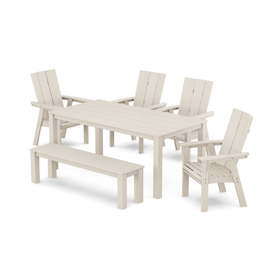 POLYWOOD Modern Curveback Adirondack 6-Piece Parsons Dining Set with Bench in Sand