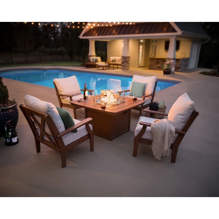 Braxton 5-Piece Deep Seating Conversation Set with Fire Pit Table