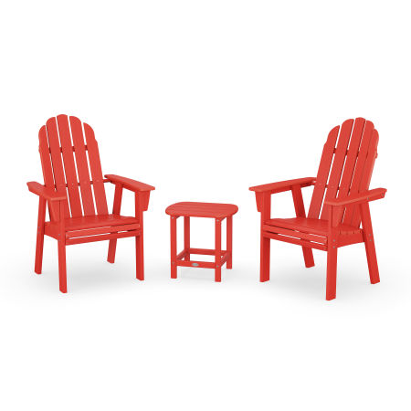 POLYWOOD Vineyard 3-Piece Curveback Upright Adirondack Chair Set in Sunset Red