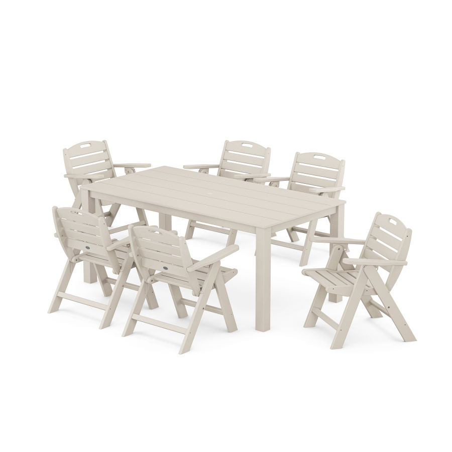 POLYWOOD Nautical Folding Lowback Chair 7-Piece Parsons Dining Set in Sand