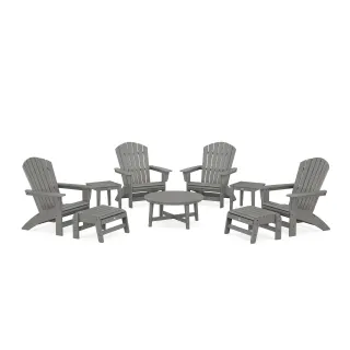 POLYWOOD Nautical Grand Adirondack 9-Piece Conversation Set