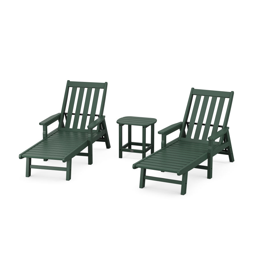 POLYWOOD Vineyard 3-Piece Chaise with Arms Set in Green