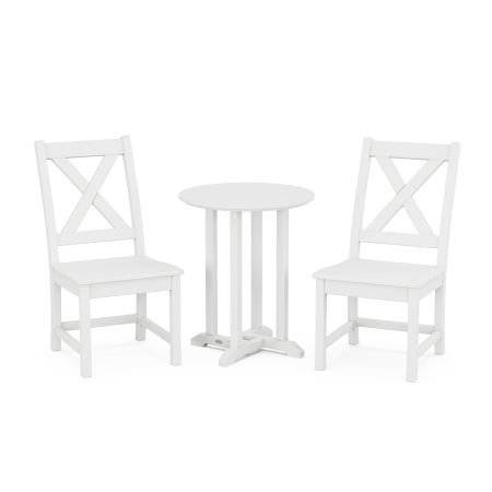 Braxton Side Chair 3-Piece Round Dining Set in White