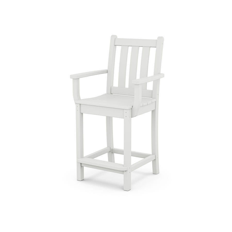POLYWOOD Traditional Garden Counter Arm Chair in White