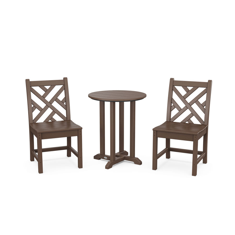 POLYWOOD Chippendale Side Chair 3-Piece Round Dining Set in Mahogany