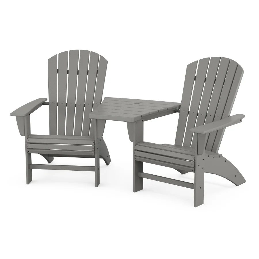 POLYWOOD Nautical 3-Piece Curveback Adirondack Set with Angled Connecting Table