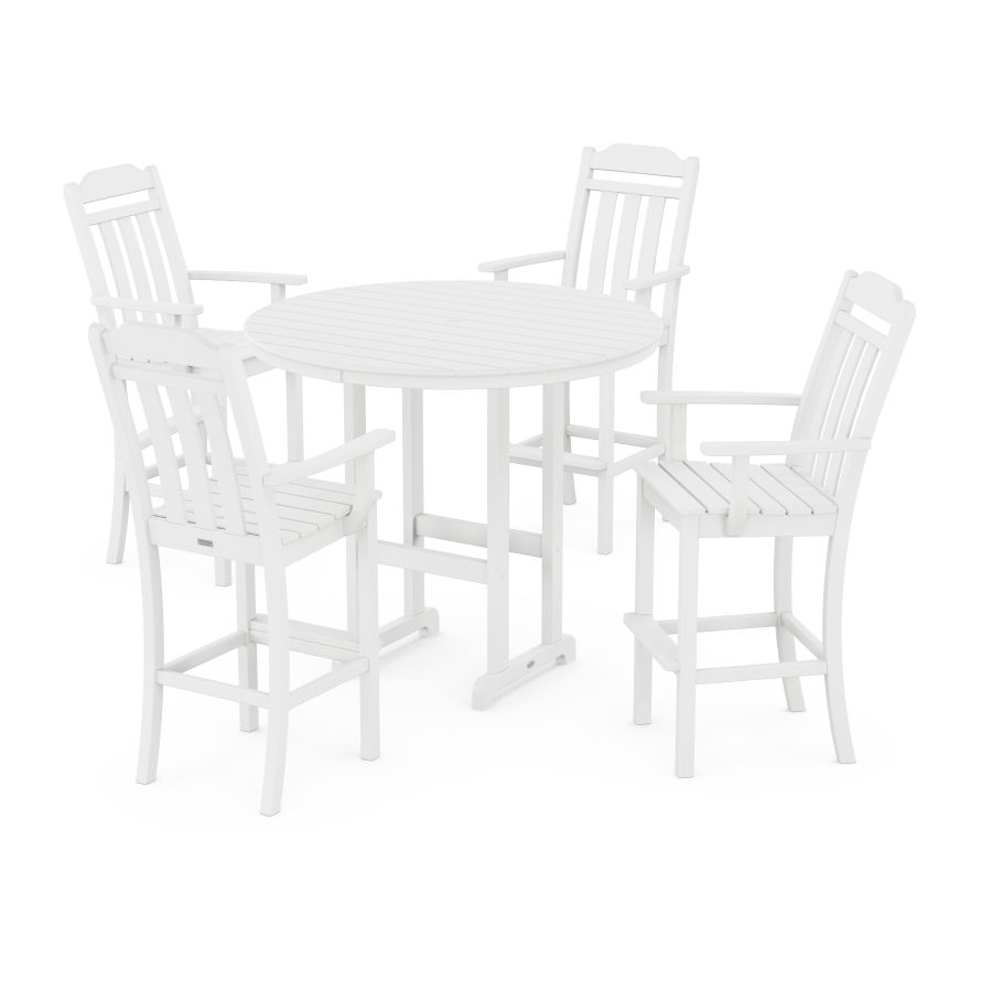 POLYWOOD Country Living 5-Piece Round Farmhouse Bar Set in White
