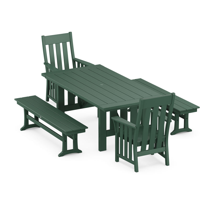 POLYWOOD Acadia 5-Piece Dining Set with Benches in Green