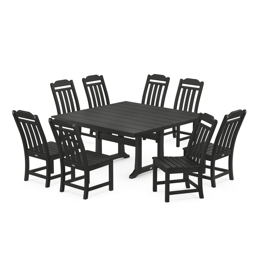 POLYWOOD Country Living 9-Piece Square Farmhouse Side Chair Dining Set with Trestle Legs in Black