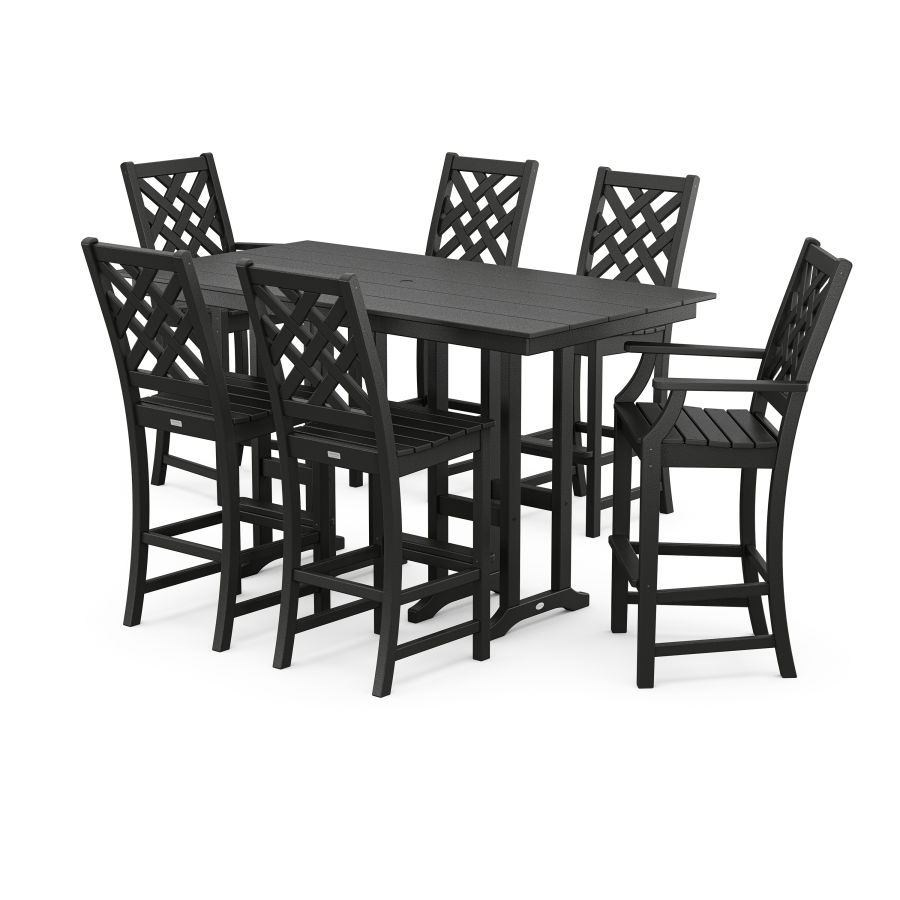 POLYWOOD Wovendale 7-Piece Farmhouse Bar Set in Black