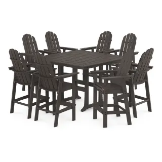 POLYWOOD Vineyard Curveback Adirondack 9-Piece Trestle Bar Set in Vintage Finish