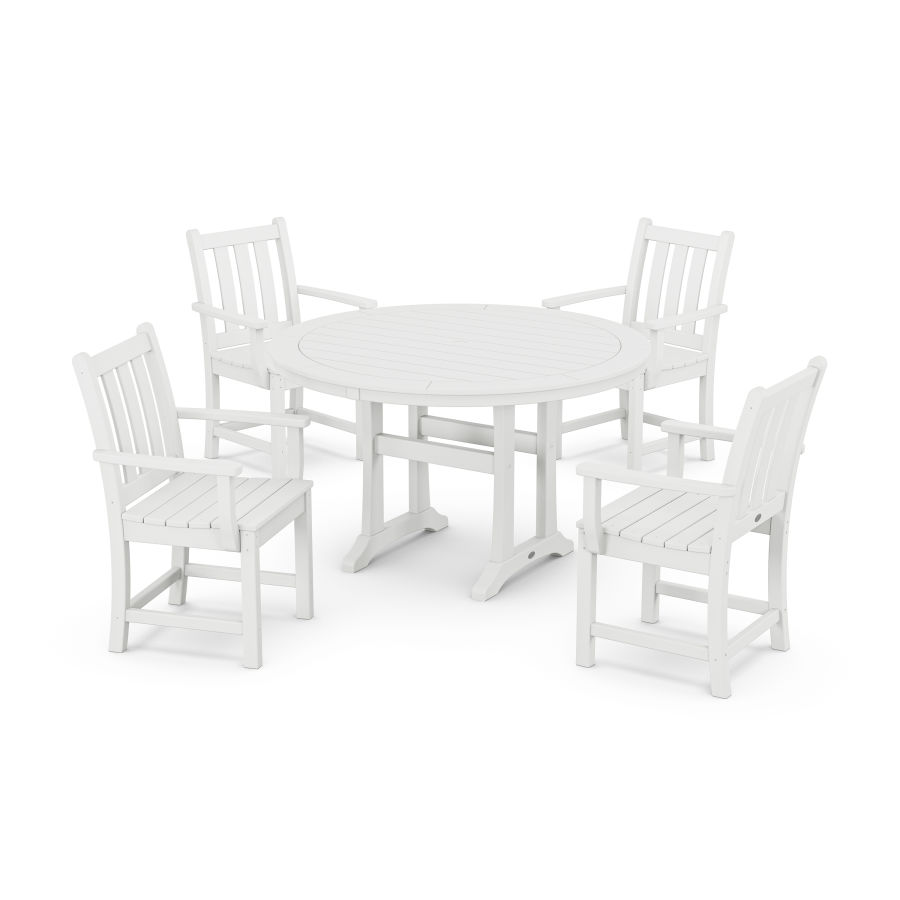 POLYWOOD Traditional Garden 5-Piece Round Dining Set with Trestle Legs in White