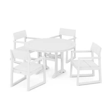 EDGE 5-Piece Round Dining Set with Trestle Legs in White