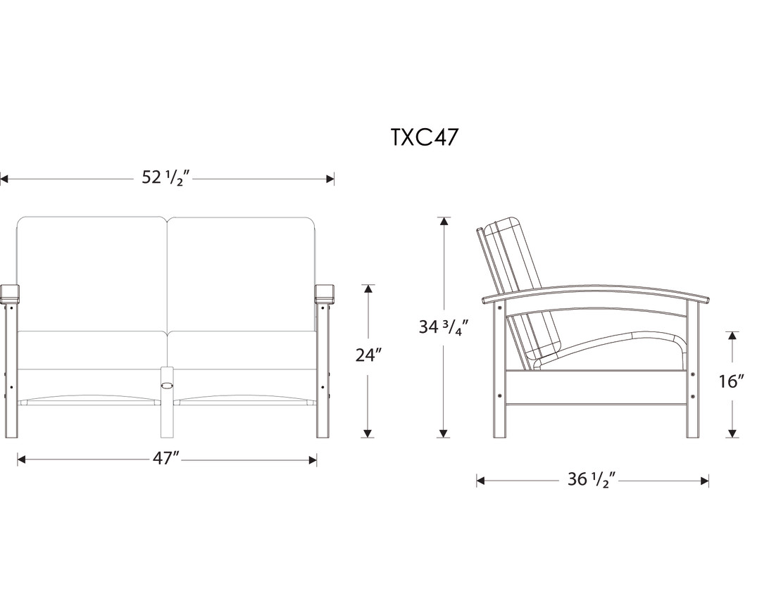 Dimensions for Rockport Club Loveseat