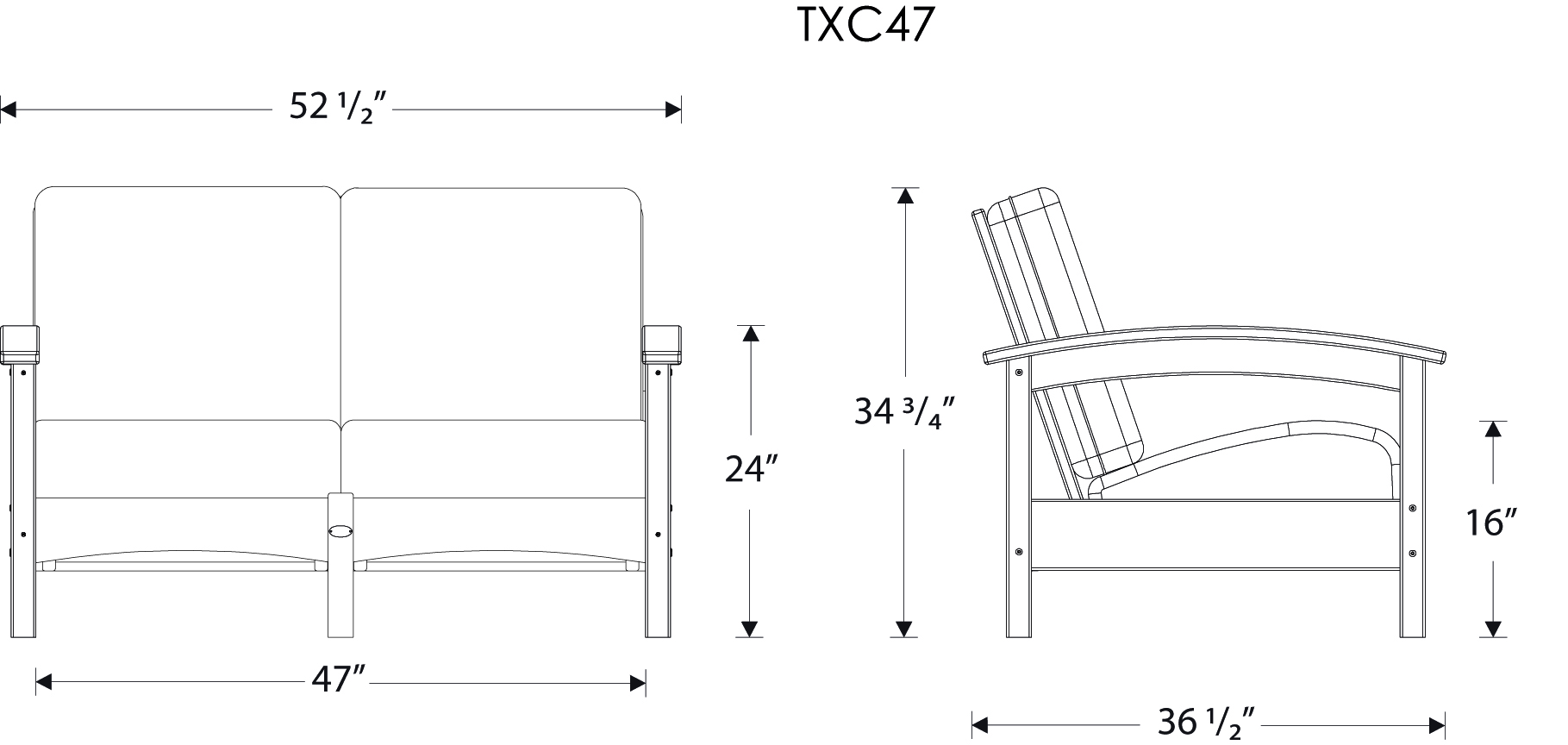Dimensions for Rockport Club Loveseat
