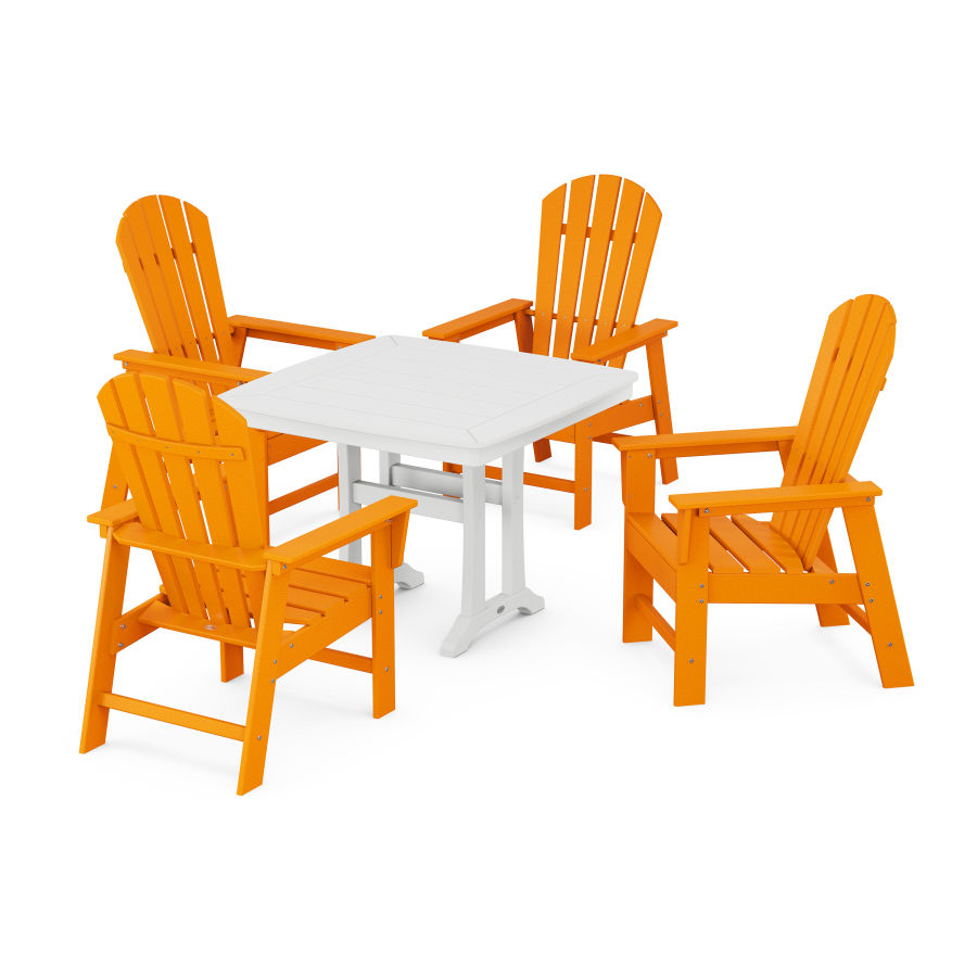 POLYWOOD South Beach 5-Piece Dining Set with Trestle Legs in Tangerine / White