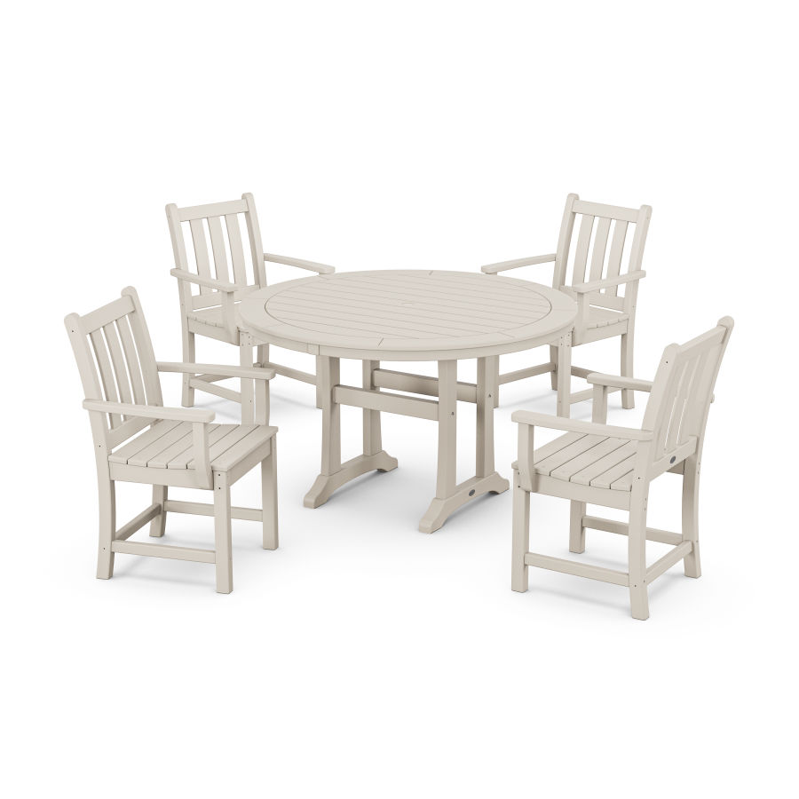 POLYWOOD Traditional Garden 5-Piece Round Dining Set with Trestle Legs in Sand