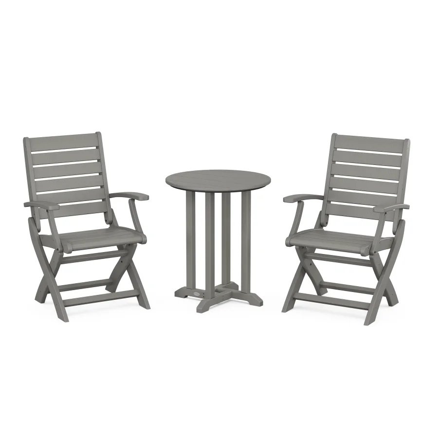 POLYWOOD Signature Folding Chair 3-Piece Round Farmhouse Bistro Dining Set