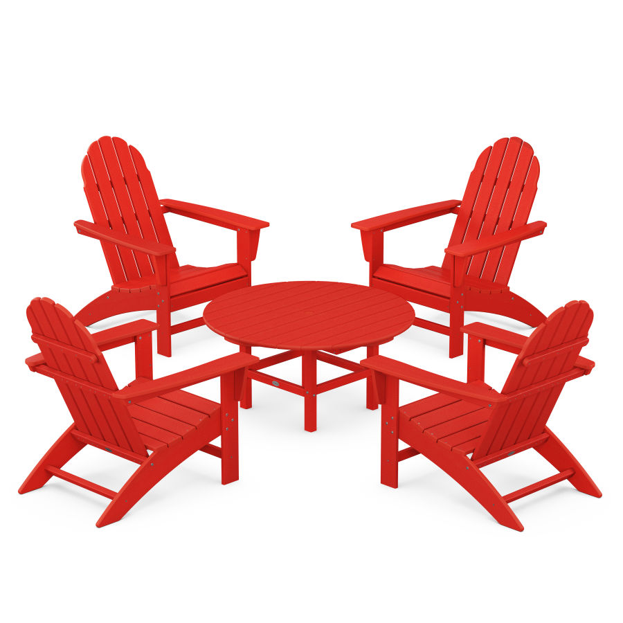 POLYWOOD Vineyard 5-Piece Adirondack Chair Conversation Set in Sunset Red