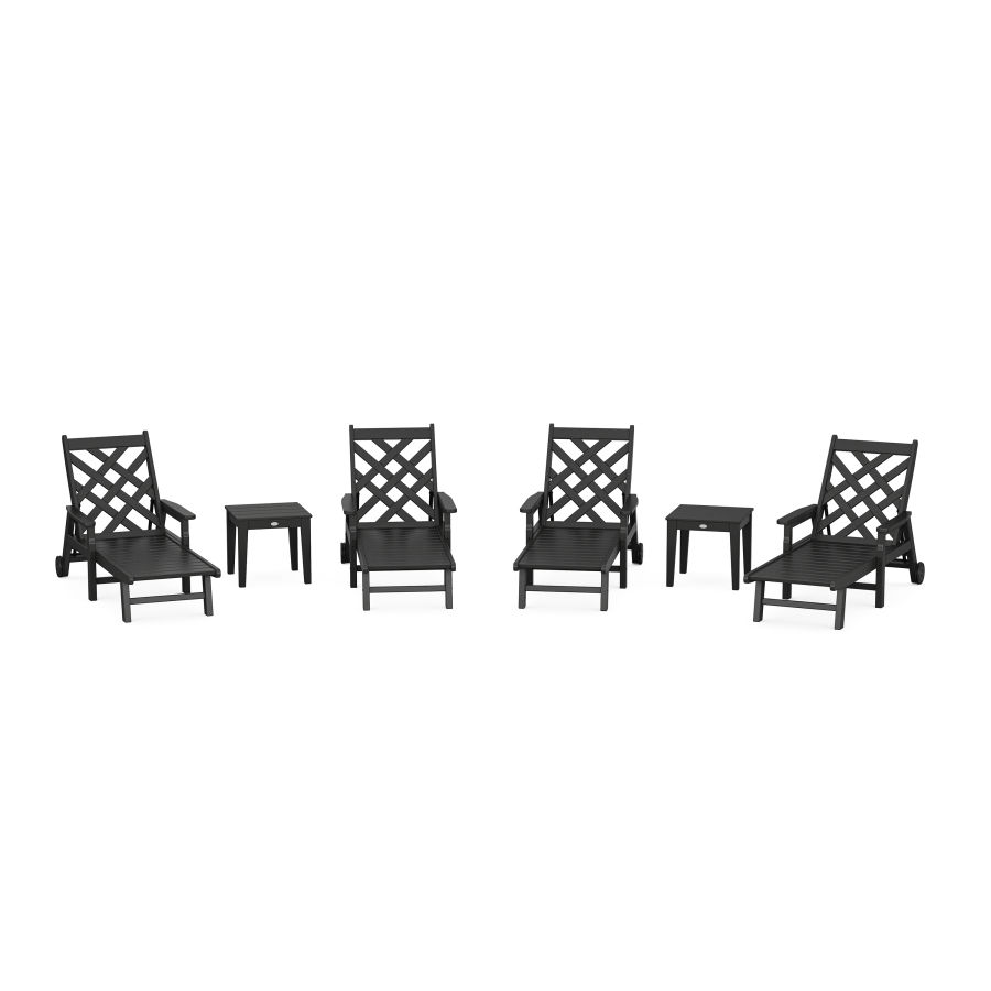 POLYWOOD Wovendale 6-Piece Chaise Set with Arms and Wheels in Black