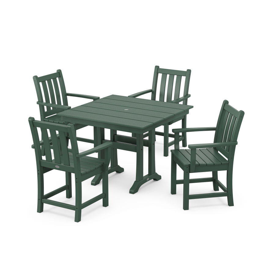 POLYWOOD Traditional Garden 5-Piece Farmhouse Dining Set With Trestle Legs in Green