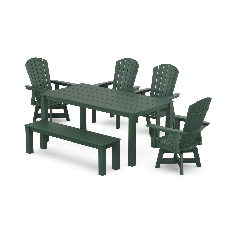 POLYWOOD Nautical Curveback Adirondack Swivel 6-Piece Parsons Dining Set with Bench in Green