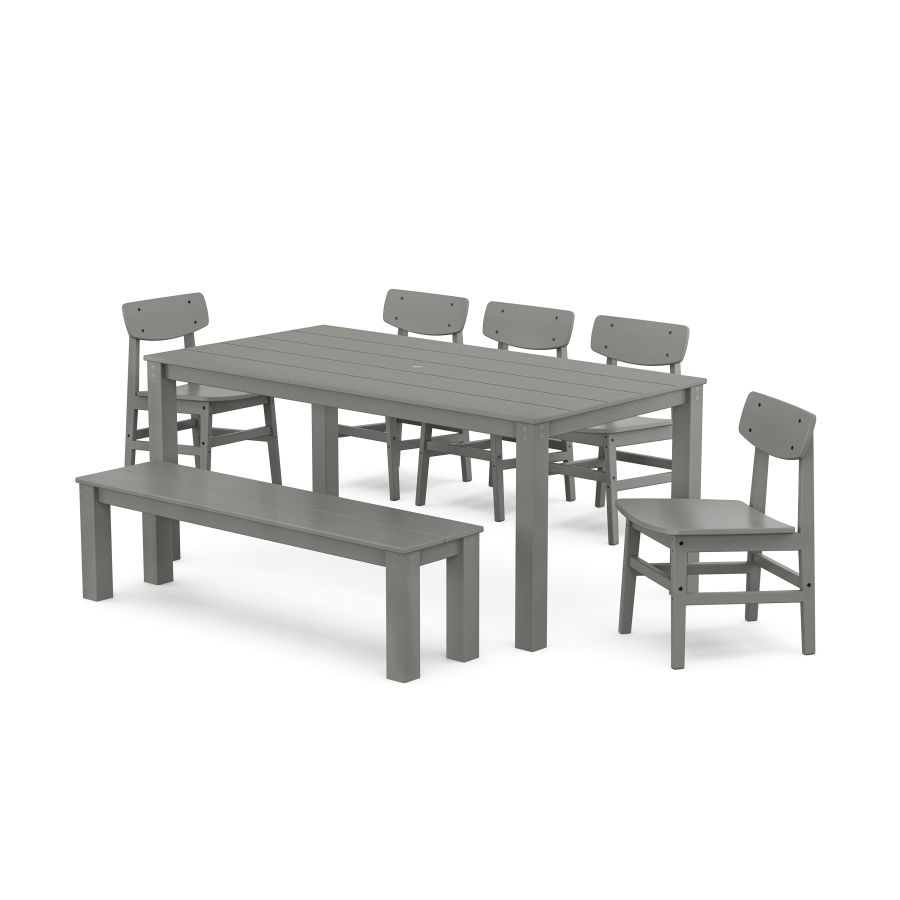 POLYWOOD Modern Studio Urban Chair 7-Piece Parsons Dining Set with Bench in Slate Grey