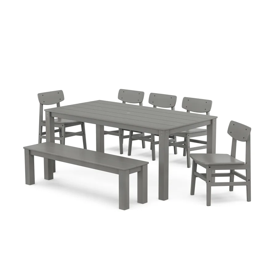 POLYWOOD Modern Studio Urban Chair 7-Piece Parsons Dining Set with Bench