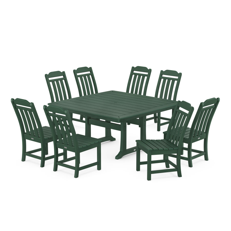 POLYWOOD Country Living 9-Piece Square Side Chair Dining Set with Trestle Legs in Green