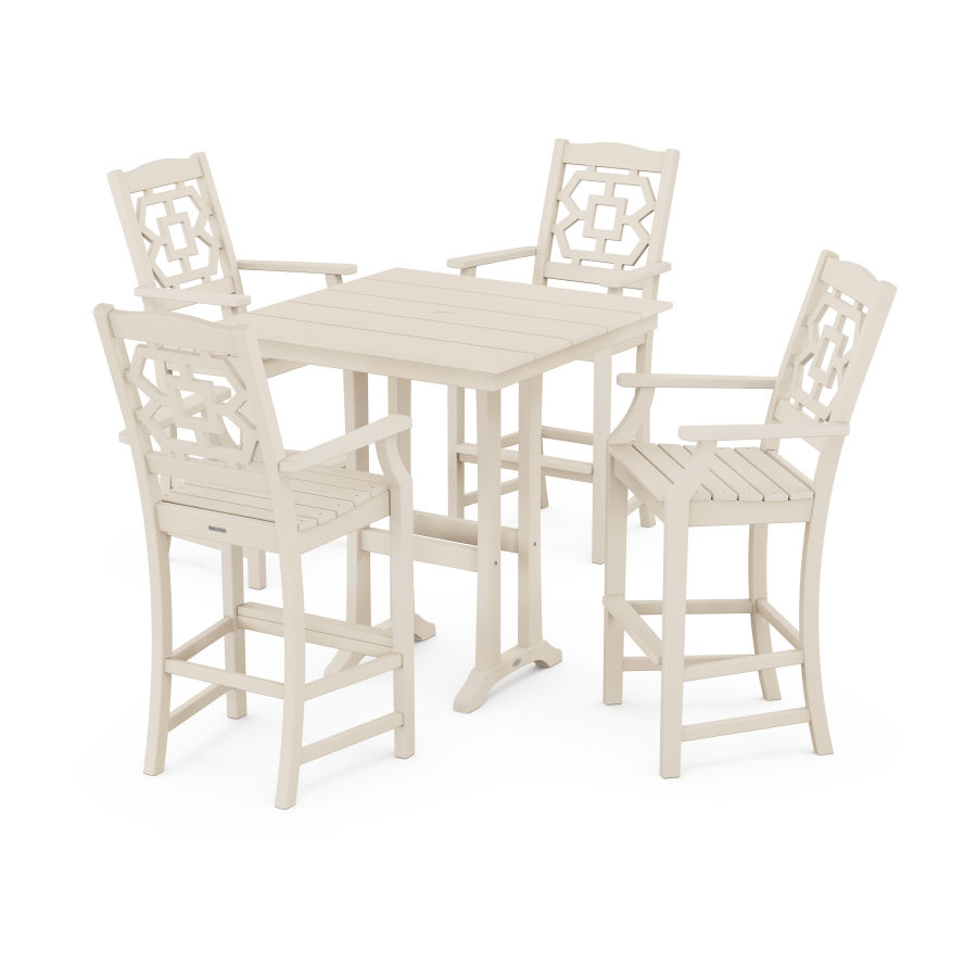 POLYWOOD Chinoiserie 5-Piece Farmhouse Bar Set with Trestle Legs in Sand
