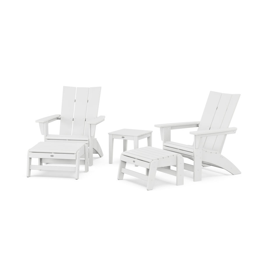 POLYWOOD 5-Piece Modern Grand Adirondack Set with Ottomans and Side Table in White
